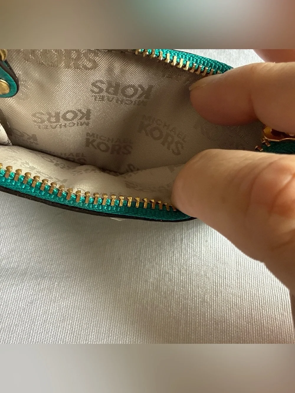 Michael Kors Teal Leather Card Case with Gold MK Logo